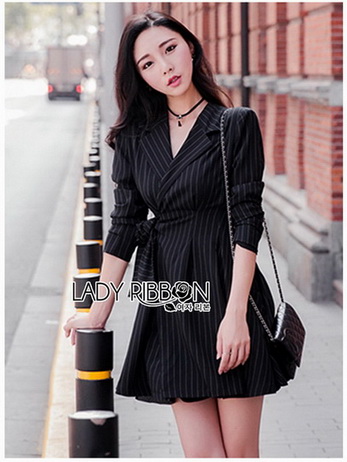 Decent Striped Lady Ribbon Suit Dress