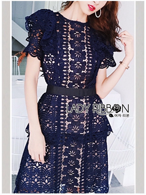 เดรสสั้นผ้าลูกไม้สีนํ้าเงินเข้ม
