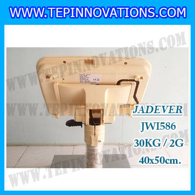 เครื่องชั่งดิจิตอลตั้งพื้น ยี่ห้อ JADEVER รุ่น JWI-586 ขนาดแท่น 40x50cm. พิกัดน้ำหนัก 30kg ค่าละเอียด 2g
