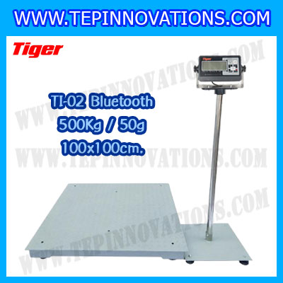 เครื่องชั่งน้ำหนักดิจิตอลBluetooth พิกัด500kg ความละเอียด 50g ยี่ห้อ TIGER รุ่น TI-02 ขนาดแท่นชั่ง 100*100cm.