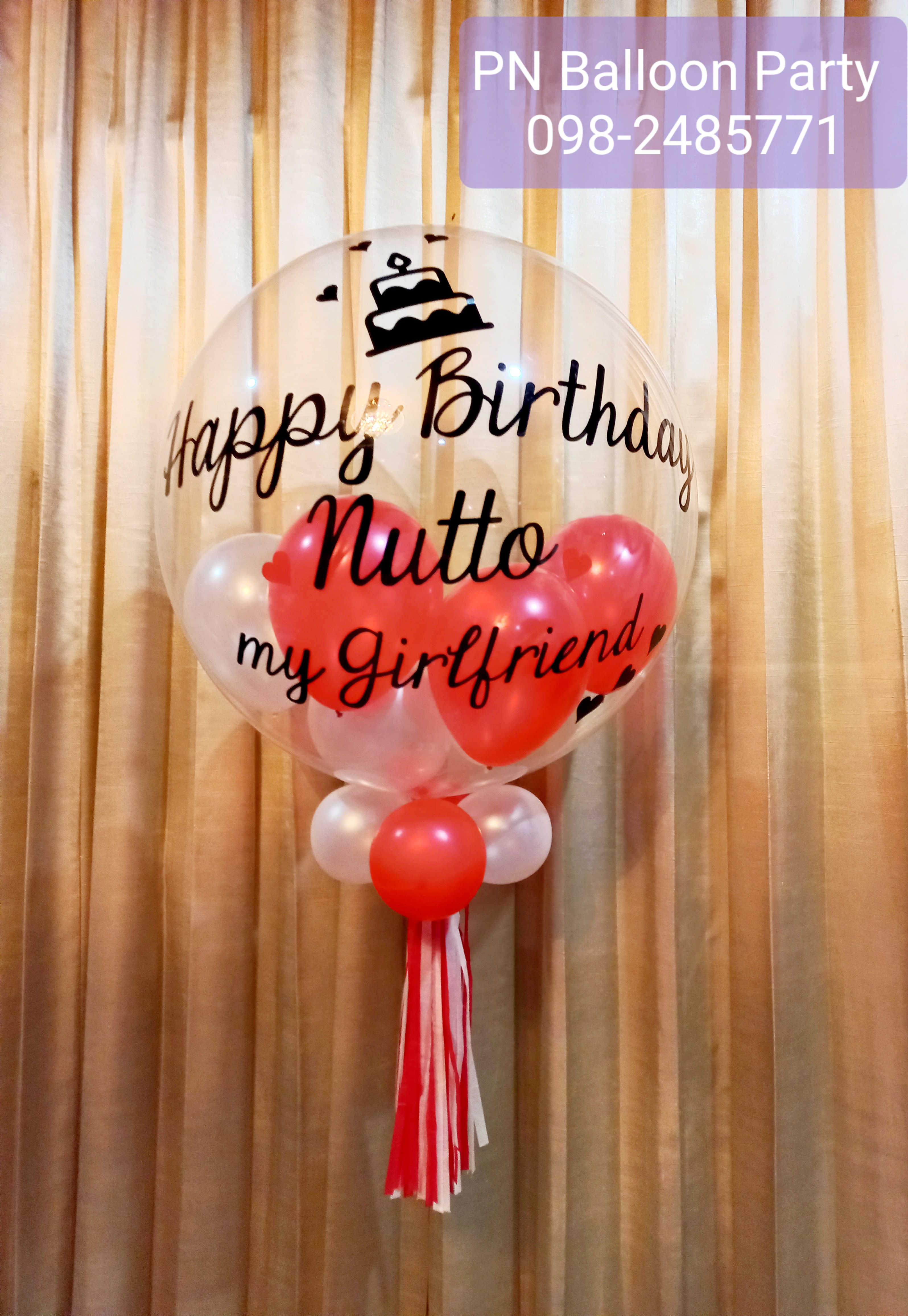 ลูกโป่งบับเบิ้ลญี่ปุ่น สวยใส ลอยนาน พร้อมข้อความ+พู่ Bubble Balloons Colorful