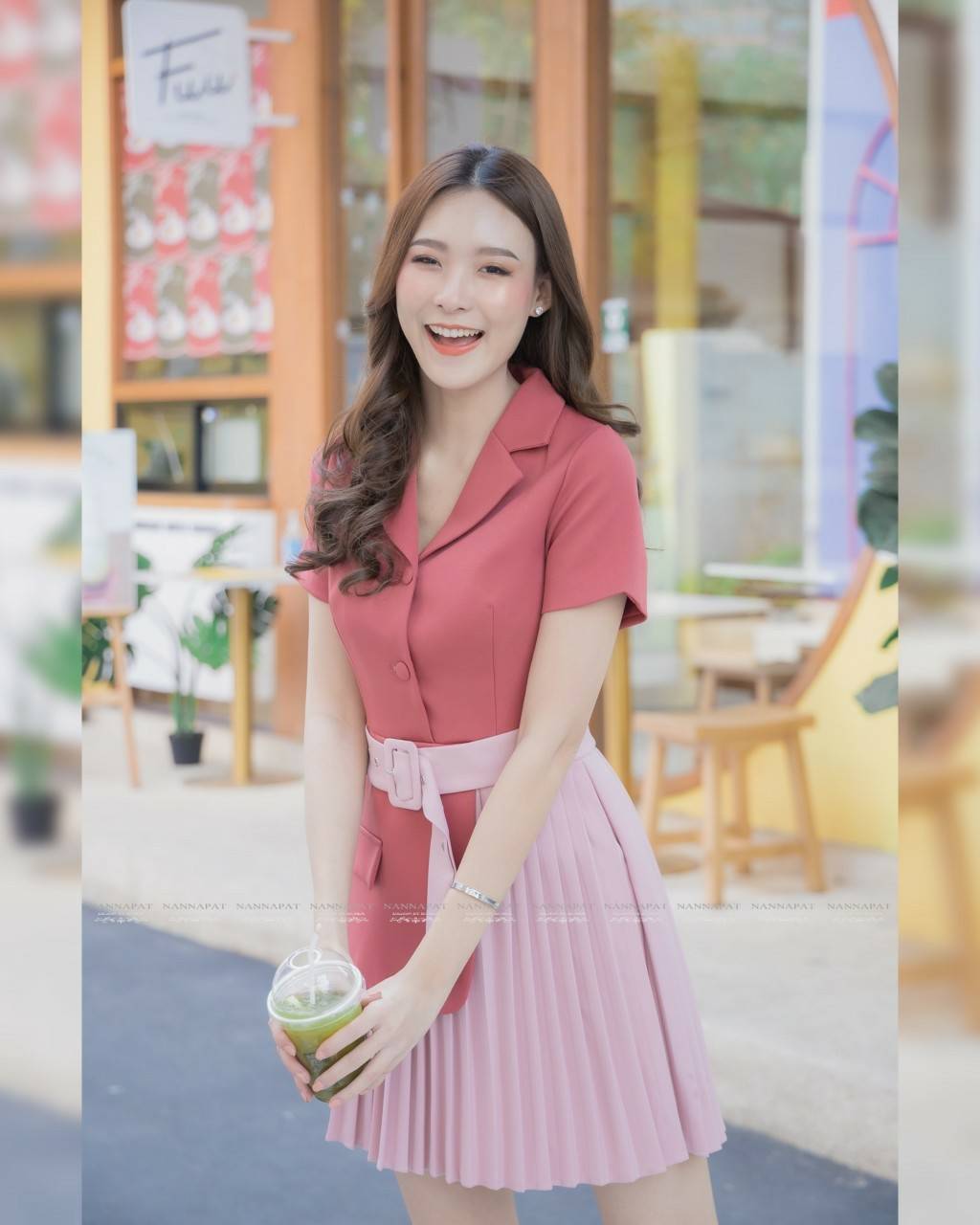 เดรสสูทกระดุมหน้าซิปตัวกระโปรงอัดพีท