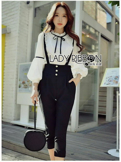 Blouse with Black Lady Ribbon Jumpsuit