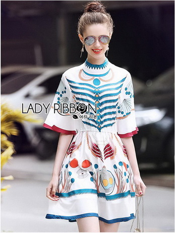 Printed Ruffle-Sleeve Dress เดรสผ้าเครป