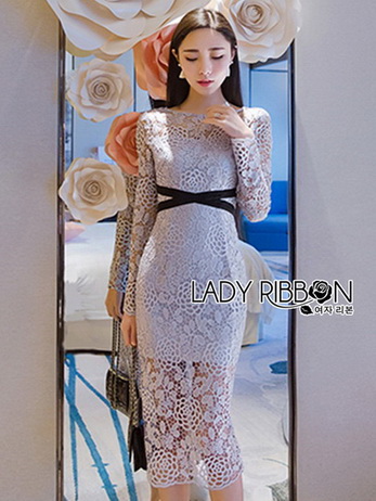 Lady Vanessa Soft Elegant Blue Lace Midi Dress