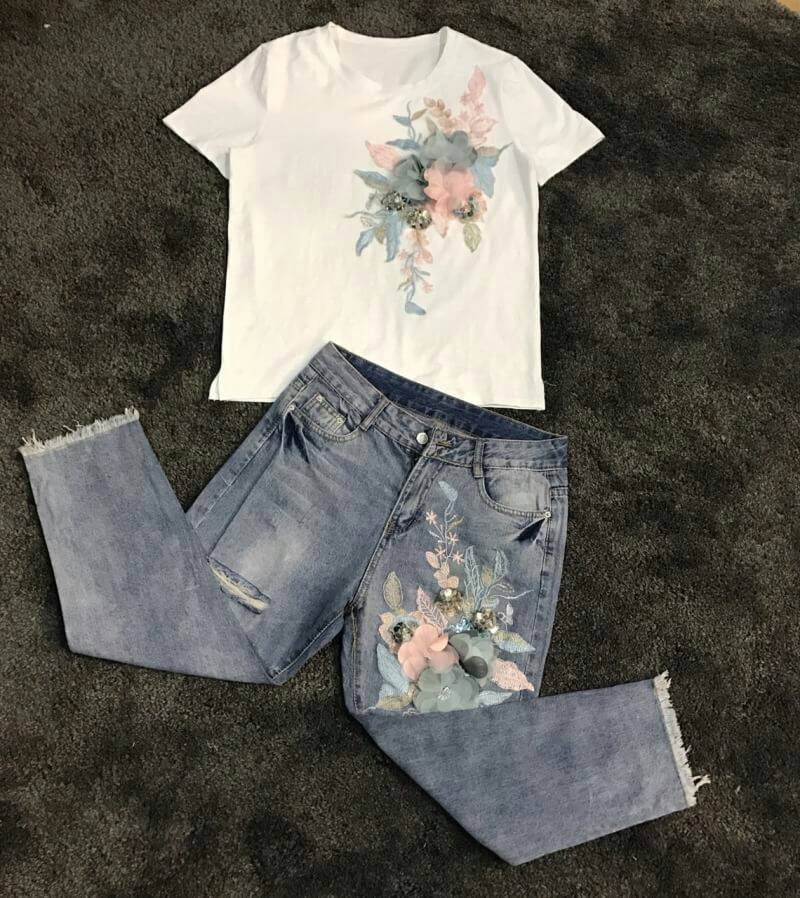 เซ็ทยีนส์ เสื้อ+กางเกง เสื้อยืดแขนสั้นผ้า