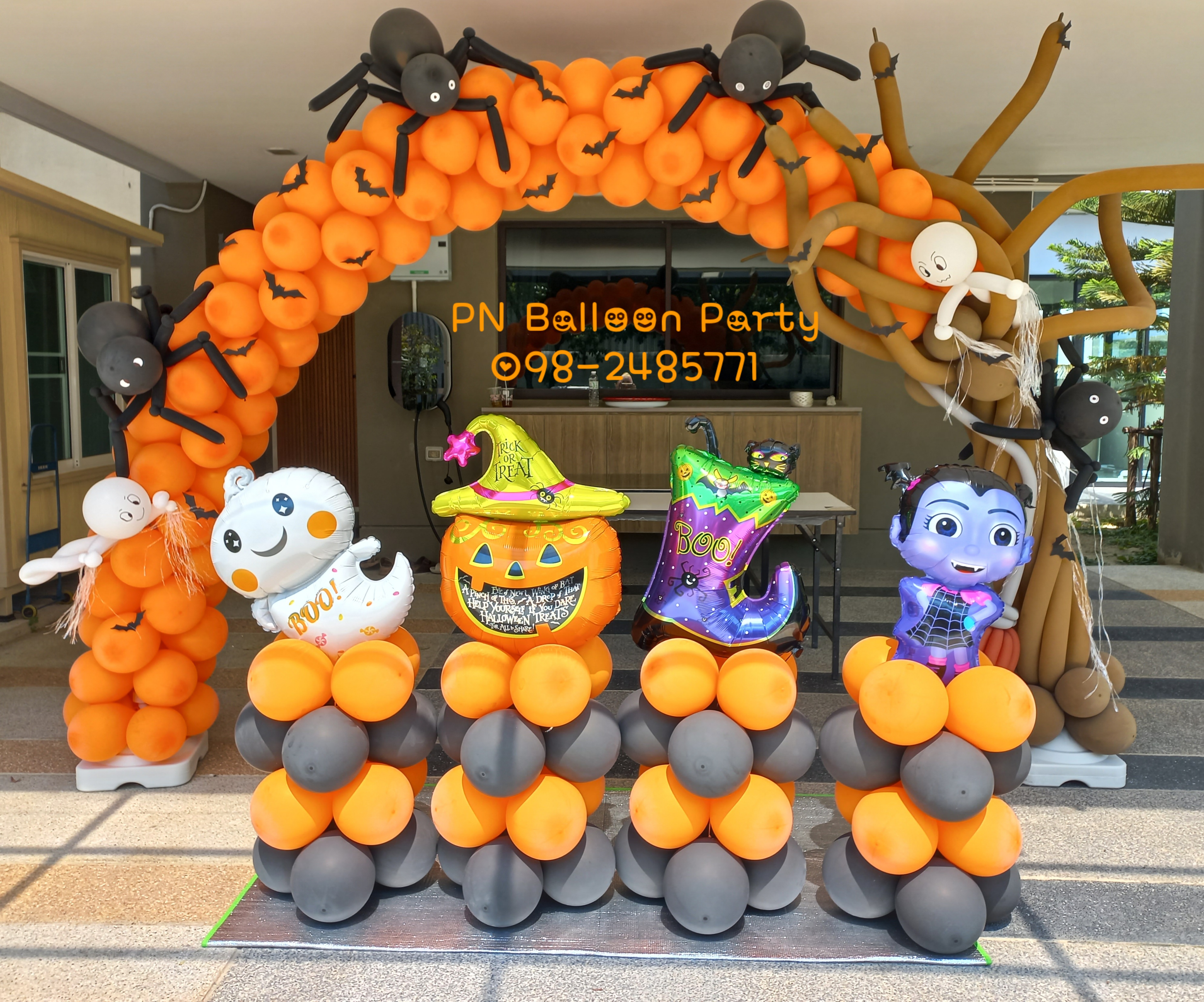 ซุ้มโค้งฮาโลวีน ต้นไม้แมงมุมดำ 2x3 ม. Halloween Balloons colum