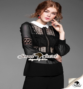 Girly Chiffon-Lace Blouse เสื้อทรงสวยลุคสาวผู้ดีแบบสาวยุโรป