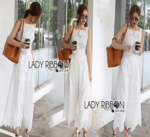 Lady Ribbon Lace Jumpsuit with Ribbon