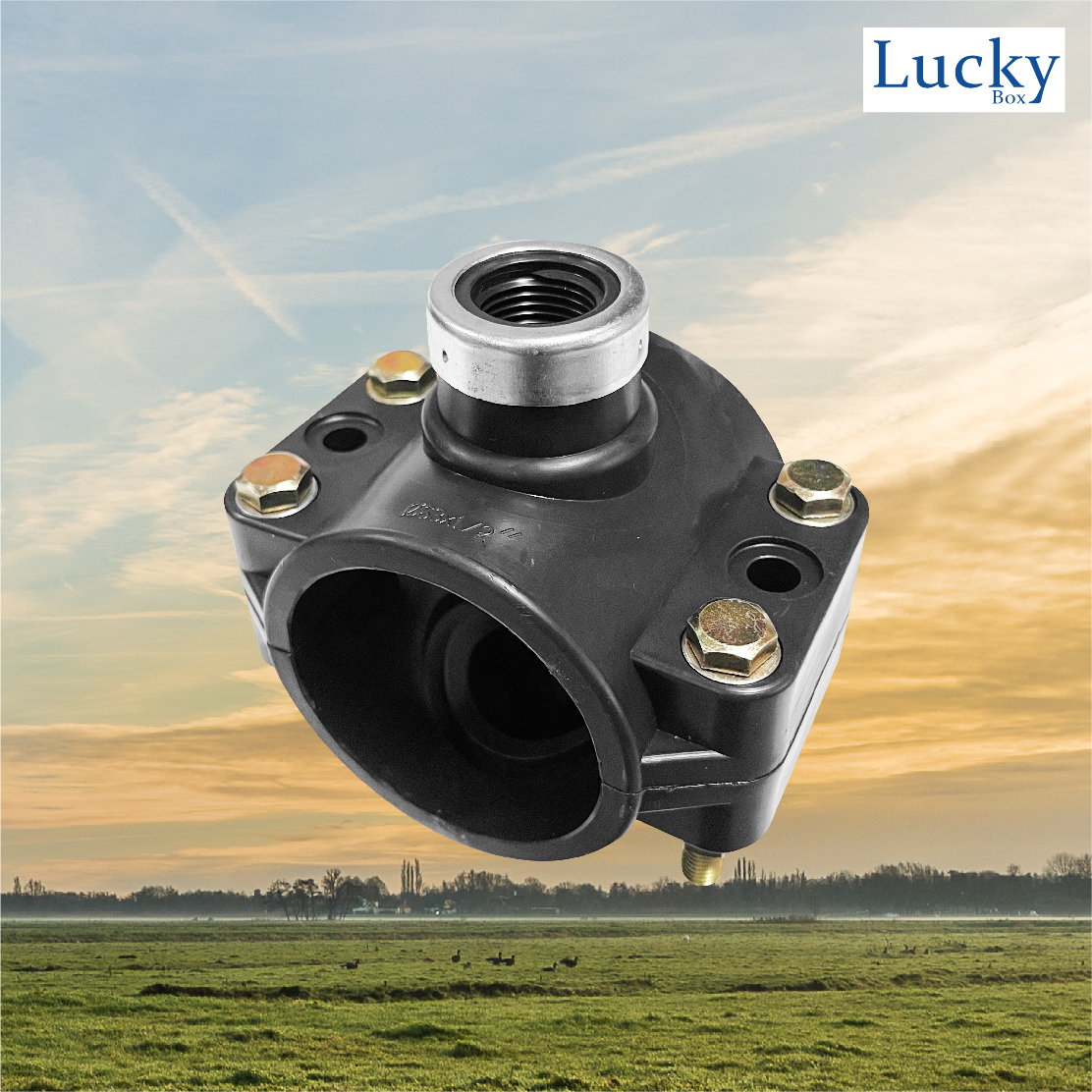 แคลมป์รัดแยก Saddle Clamp แคลมป์รัดท่อ HDPE ขนาด 63 mm ลด 1/2” (4 หุน ) ออก 2 ด้าน