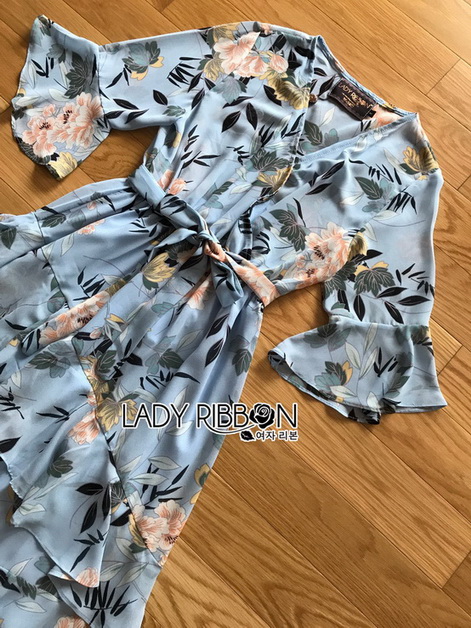 Dress เดรสผ้าชีฟองสีฟ้าพิมพ์ลายดอกไม้