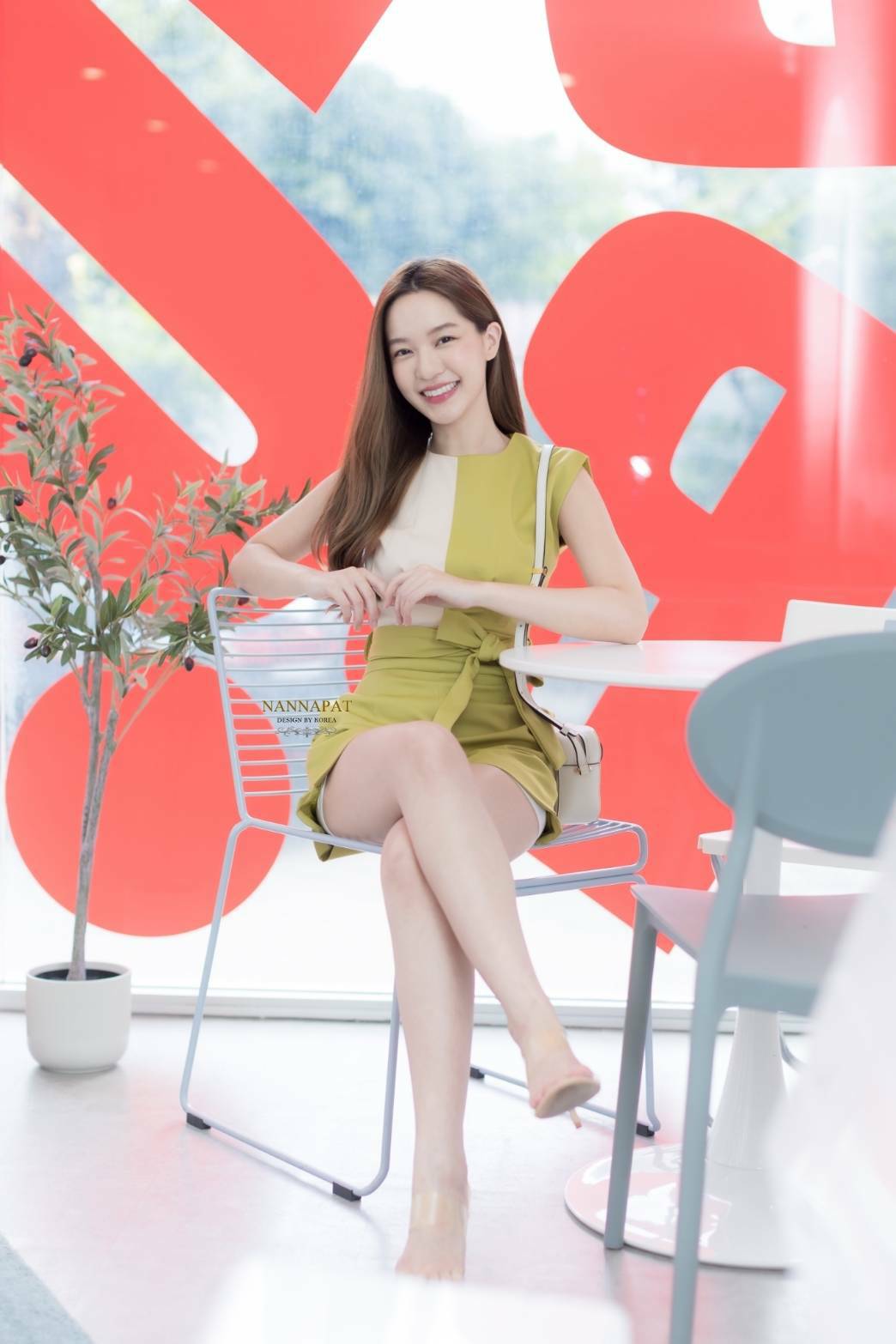 เสื้อทูโทน ซิปหลัง ผูกโบว์ที่เอว