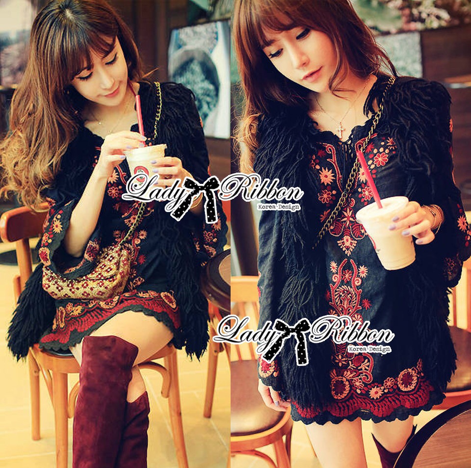 Dress Lady Ribbon's Made 🎀 Lady Eva Floral Blooming Embroidered Mini Dress มินิเดรสแขนยาวปักลายดอกไม้สีสด เหมาะกับใส่ไปเที่ยววันหยุด lady ribbon dress