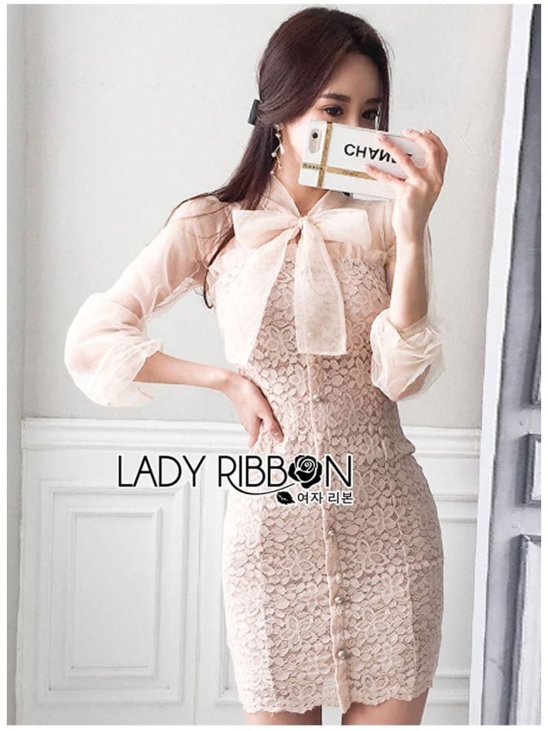 Lace Mini Dress เดรสสั้นผ้าชีฟองสีพีช