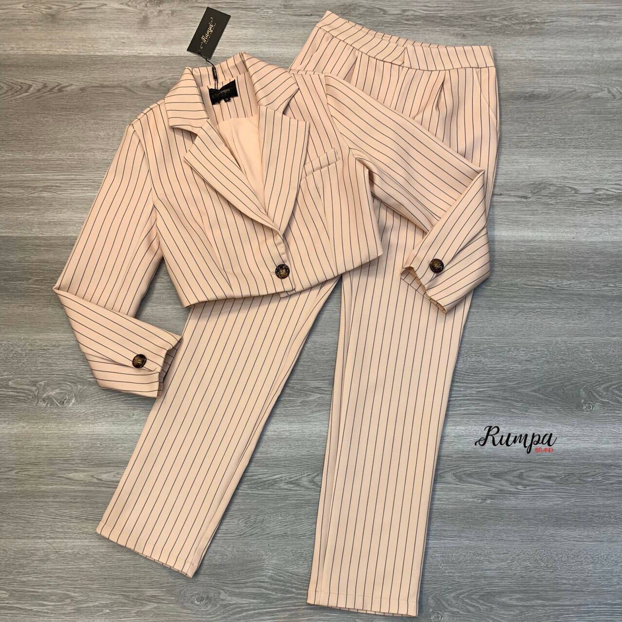 เซตเสื้อมินิเบเซอร์ลายริ้วสีนู้ด