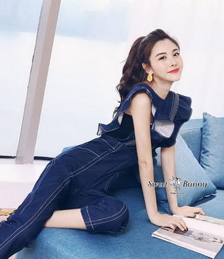 ชุดจั๊มสูทยีนส์เกาหลีเกาะอกผ้ายีนส์