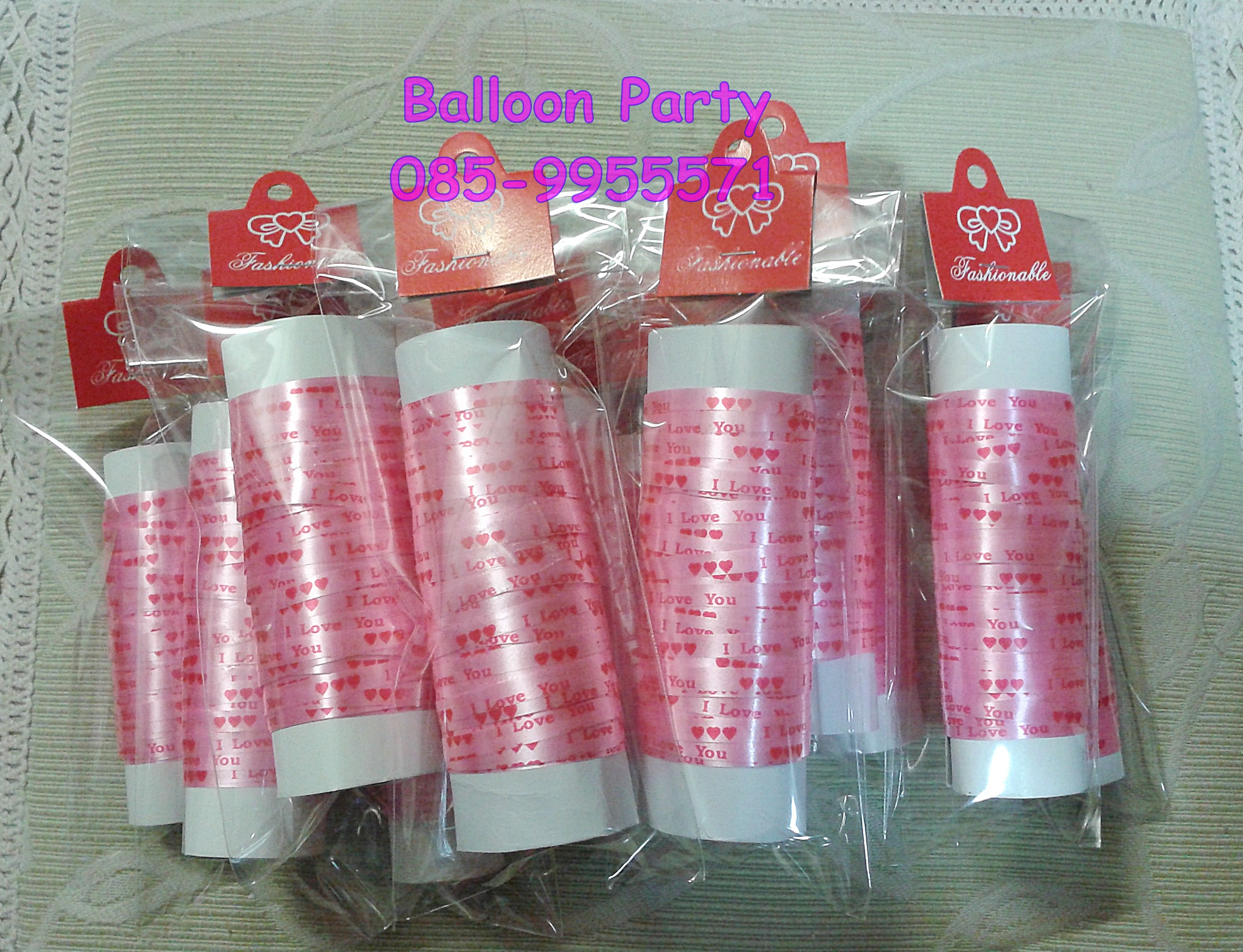 ริบบิ้นลูกโป่งสีชมพูลาย I Love You Ribbon ยาว 10 เมตร
