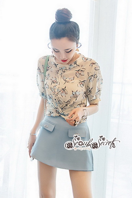 เสื้อเชิ๊ทเนื้อผ้าชีฟองแบบโปร่งพิมพ์ลาย