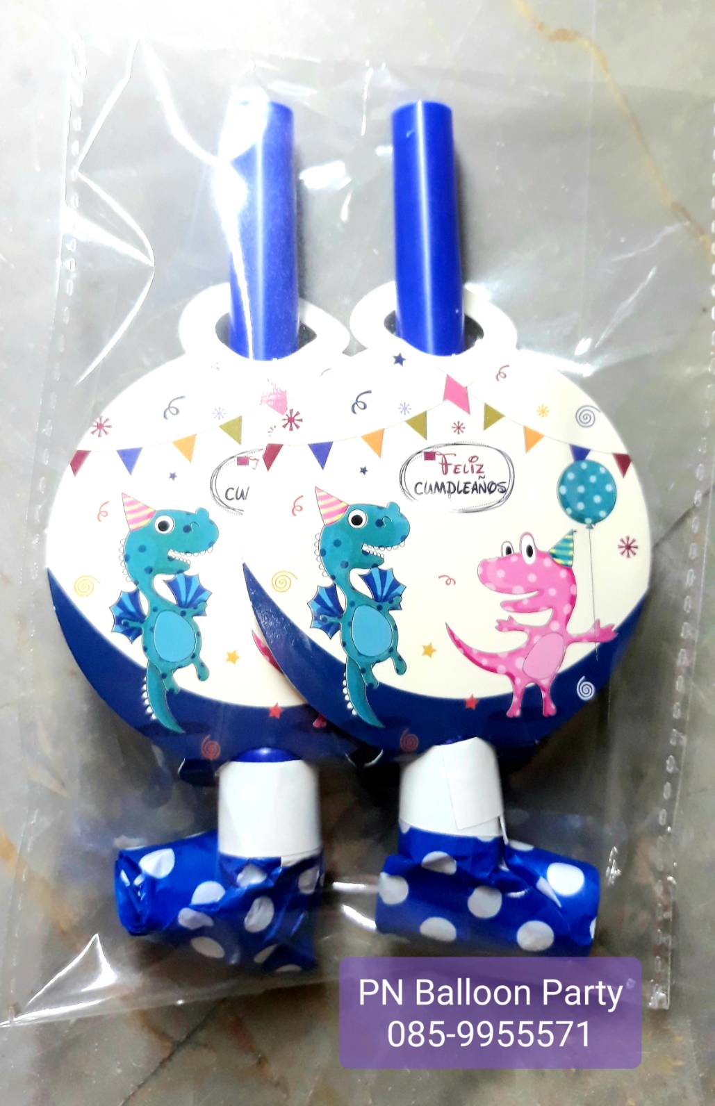 พร้อมส่ง แตรเป่าวันเกิดลายสุดน่ารัก ลิ้นมังกร เป่ามีเสียง แพค 2 ชิ้น