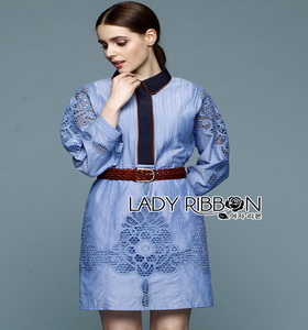 Gucci Blue Denim Shirt Lady Ribbon Dress เชิ้ตเดรส