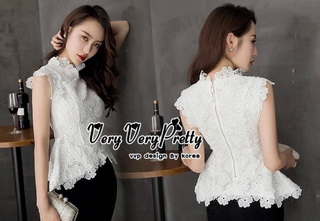 VP03310816 Florals Lace Vintage Chic Embroidery Blouse เสื้อลูกไม้แขนล้ำงานลูกไม้ทอฉลุลายดอกไม้ทั้งตัว