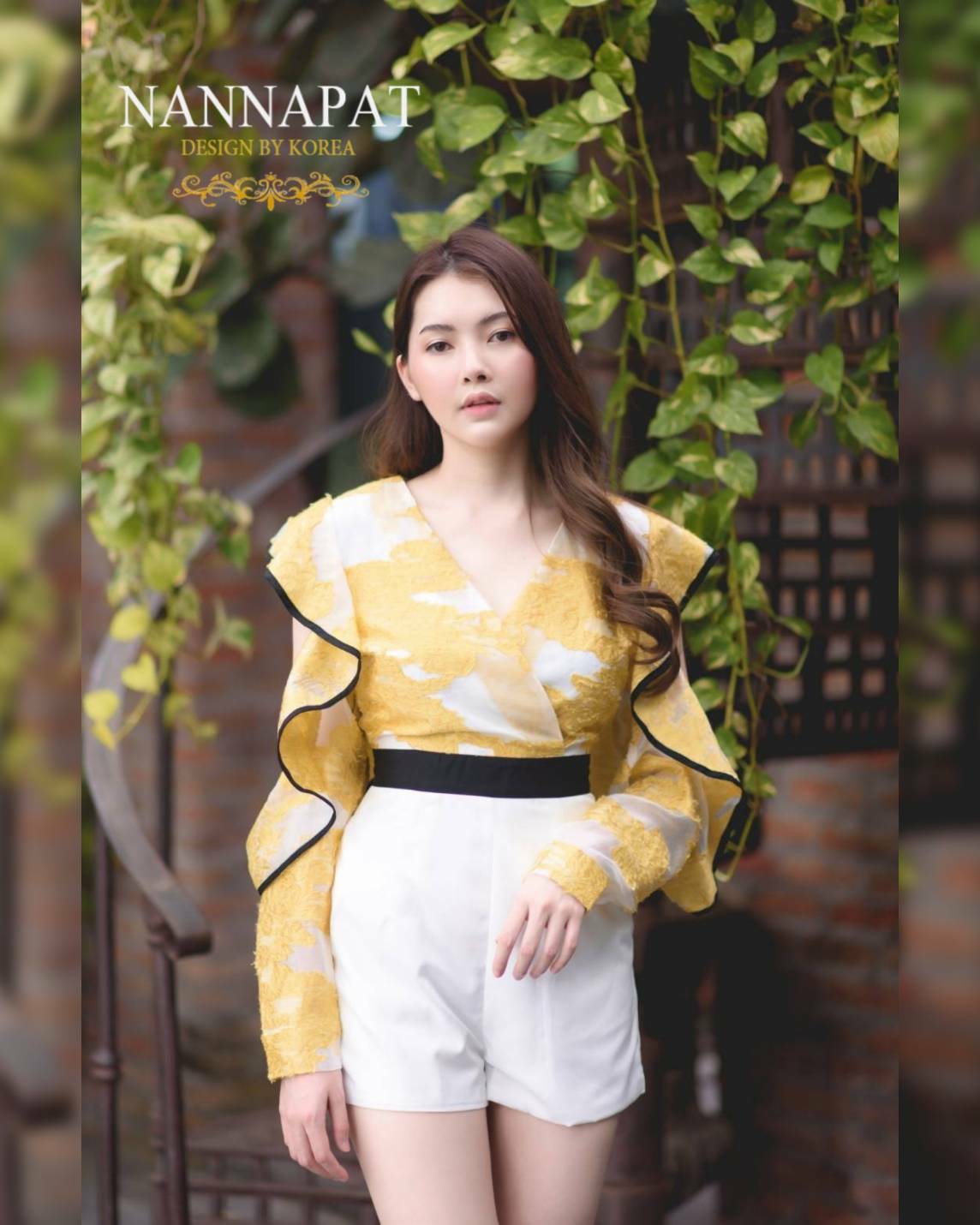 Jumpsuit งานทอแขนยาวผ่าแขน