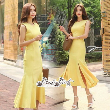 แม็กซี่เดรสตัวยาว เนื้อผ้าเรียบๆไม่มีลาย