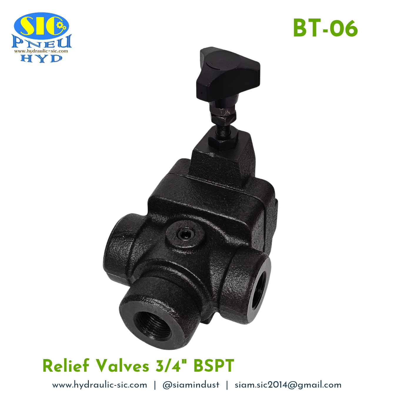 BT-06-H Relief Valve วาล์วปรับแรงดันน้ำมันไฮดรอลิค แบบต่อท่อ 3/4" : YOUQUEN