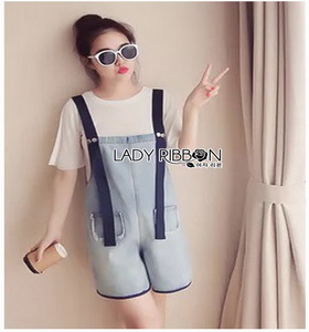 Denim Overall Playsuit Set Lady Ribbon เซ็ตเอี๊ยมขาสั้น
