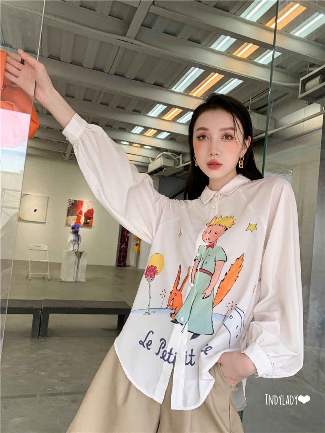 เสื้อเชิ้ต คอปก แขนยาวทรงใหญ่