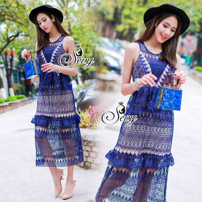 Sevy SV14060616 🎉Sevy SP V-Neck Elegant Sleeveless Vintage Lace Dress