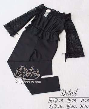 Lady Ribbon ออนไลน์ เสื้อผ้าออนไลน์ พร้อมส่งของแท้ ST11130716 🍀สินค้าพร้อมส่ง🍀 한국에 의해 설계된 2Sister Made, Supreme Lady Sexy with Black color Jumpsuit