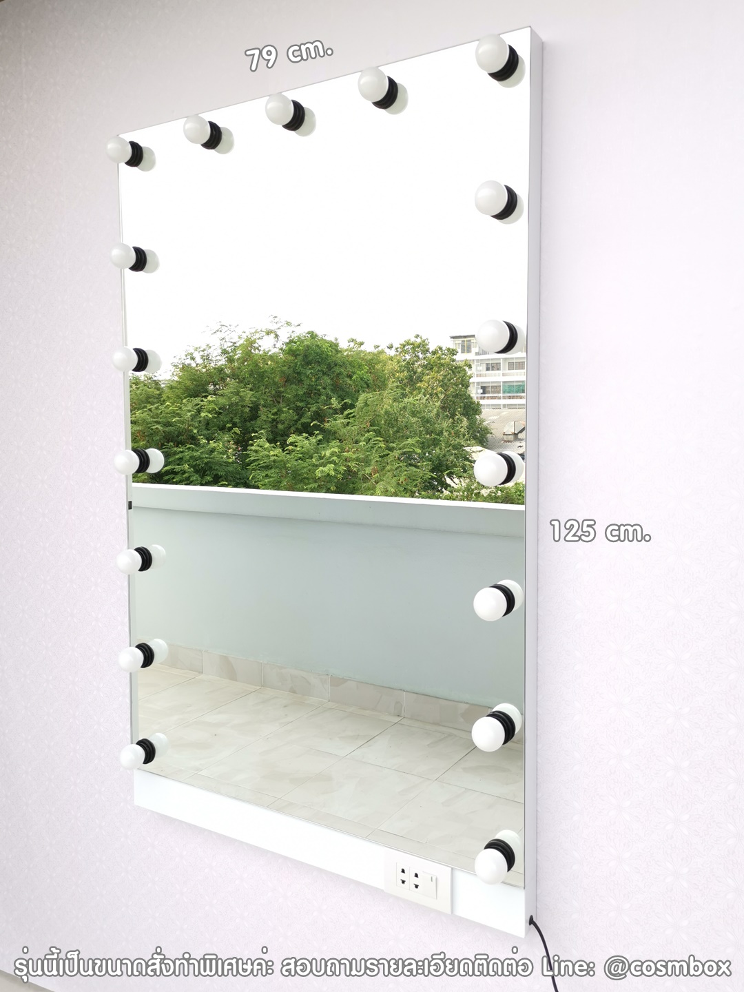 กระจกแต่งหน้า กระจกมีไฟ (Frameless : ไร้ขอบ) - 79 x 125 cm. (รุ่นแขวนผนัง +เพิ่มเต้ารับ)
