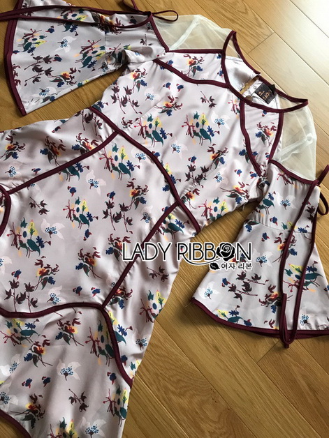 เดรสผ้าเครปพิมพ์ลายดอกไม้ตกแต่งริบบิ้น