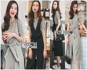 Lady Ribbon Striped T-Dress เดรสแขนสั้นลายทาง