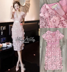 เสื้อผ้าตาข่ายเปิดอก แฟชั่นเกาหลีสีชมพู