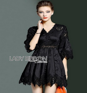 Cotton Mini Dress Lady Ribbon มินิเดรสผ้าคอตตอน
