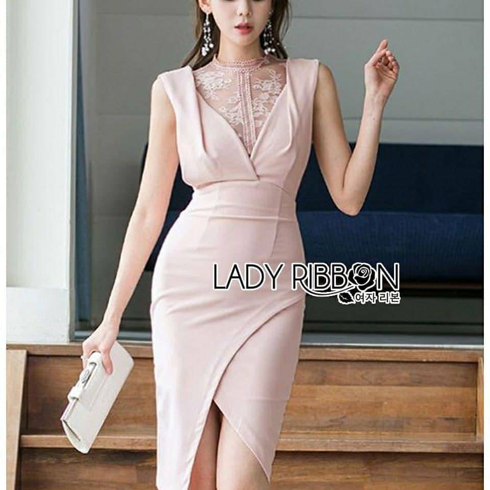 เดรสเข้ารูปพอดีตัวสีชมพู Lady Ribbon