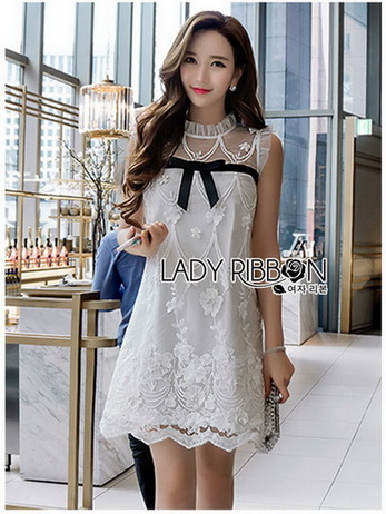 Lady Ribbon เสื้อยาวสีขาวลูกไม้วินเทจ