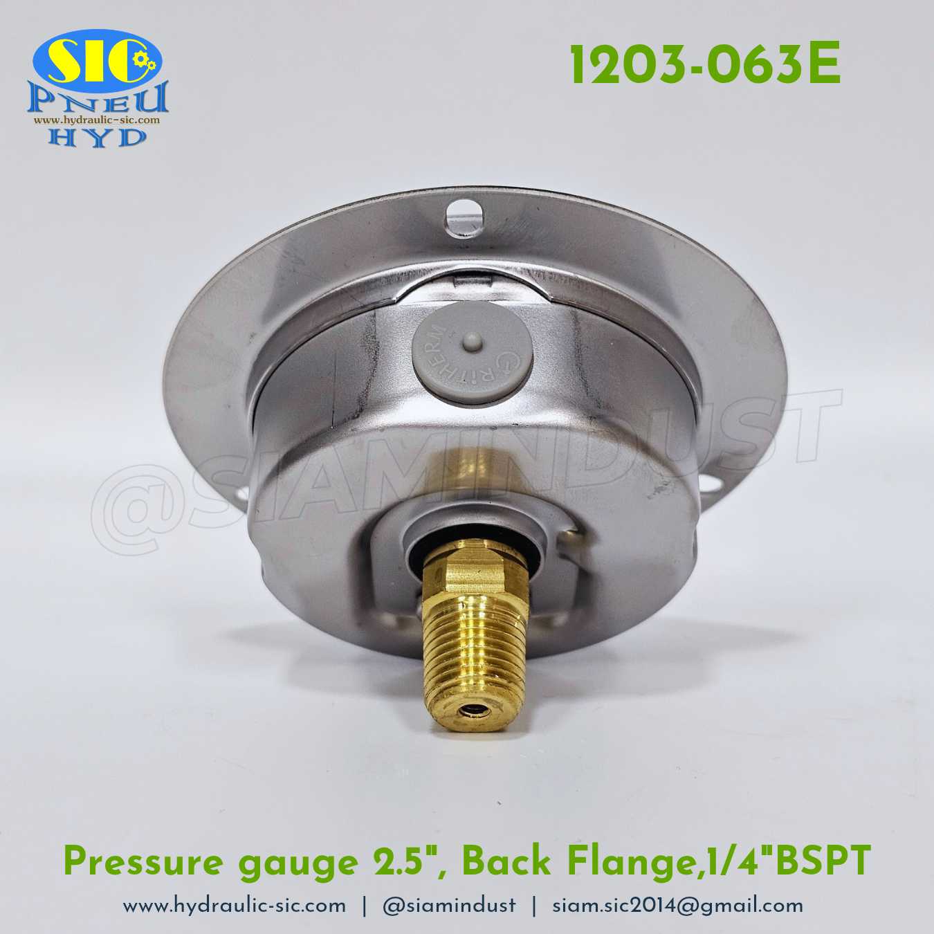 1203-063E Pressure Gauge เกจวัดแรงดันหน้าปัด 2.5" เกลียว 1/4" BSPT ออกหลัง RiTHERM