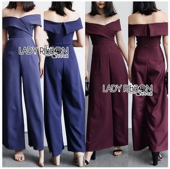 Off-Shoulder Lady Ribbon Twist Jumpsuit