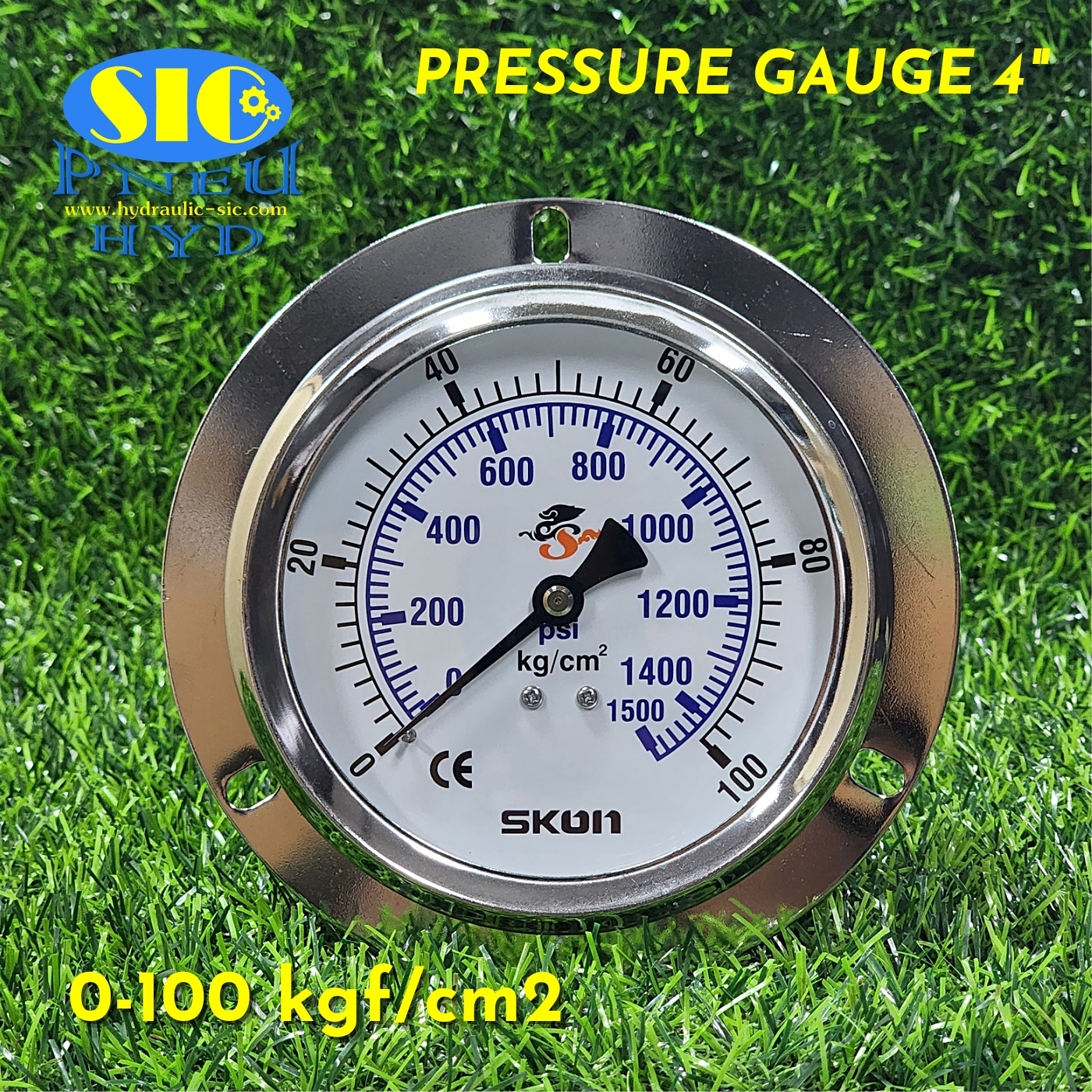 Pressure Gauge 4" เกจวัดแรงดัน หน้าปัด 4" เกลียวออกหลังกลาง 426-21-*** SKON