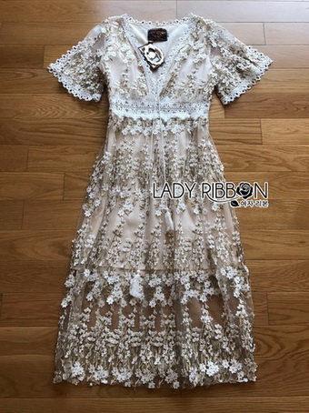 Annie Golden lady Ribbon Lace Dress