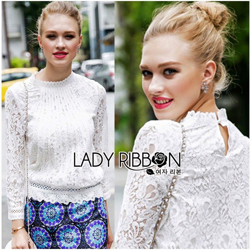 🎀 Lady Ribbon's Made 🎀 Lady Becca Smart Elegant High-Neck White Lace