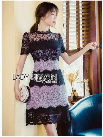 Lace Mini Dress มินิเดรสผ้าลูกไม้ตกแต่งลายทางสลับ