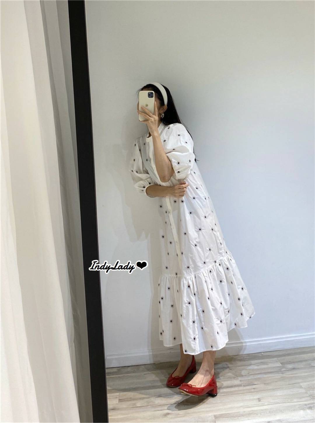 Dress แขนสั้นพองกระดุมหน้า