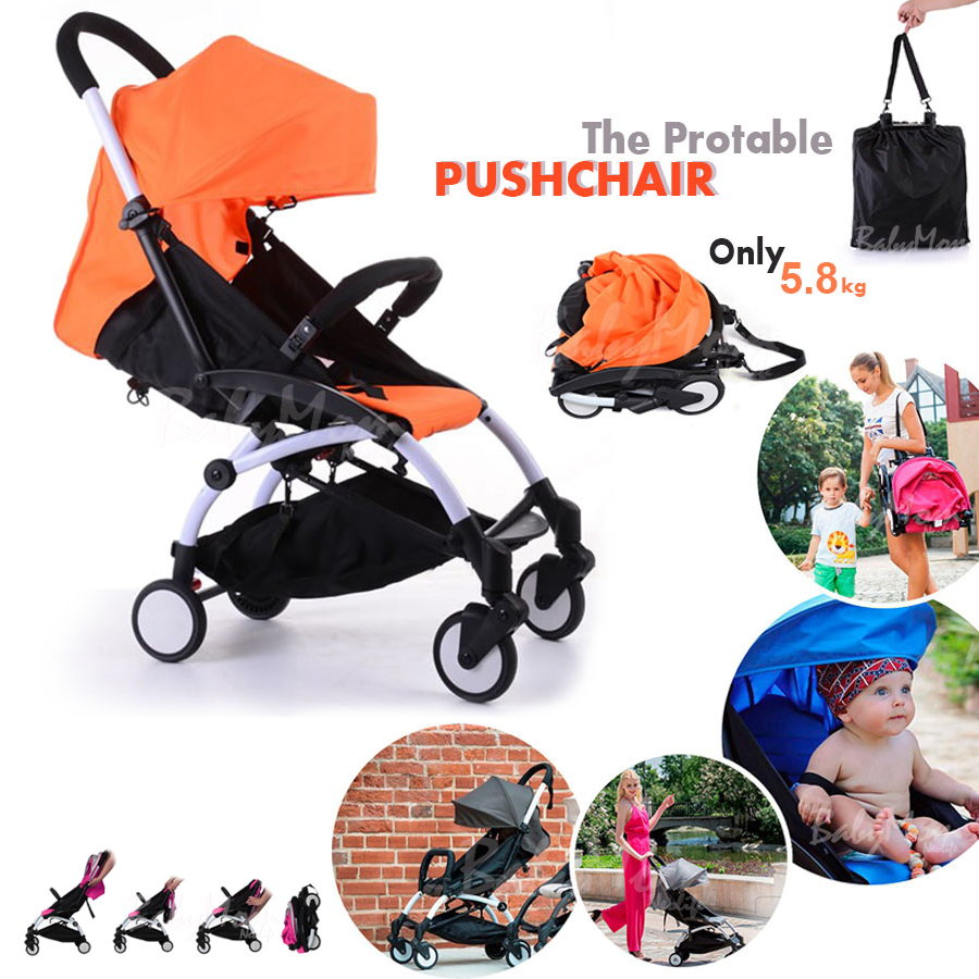 Portable PushChair รถเข็นเด็ก พับได้ แบบพกพา เดินทาง พร้อมสายรัด Safety ล้อหมุน 360 องศา สีส้ม