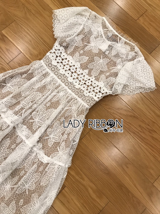 เดรสผ้าลูกไม้ทอลายใบเมเปิ้ล