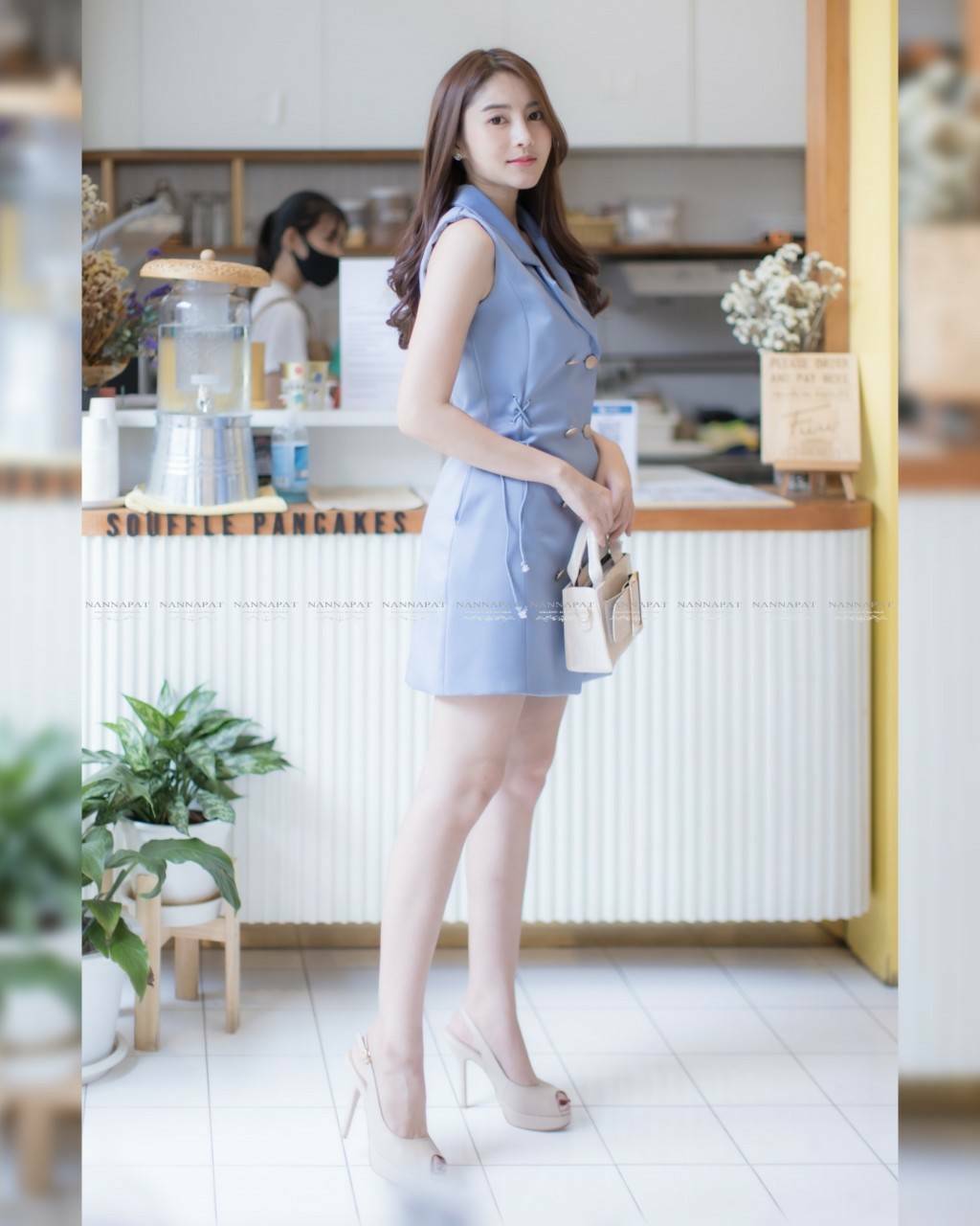 เดรสกระดุมหน้ามีกระเป๋าข้าง