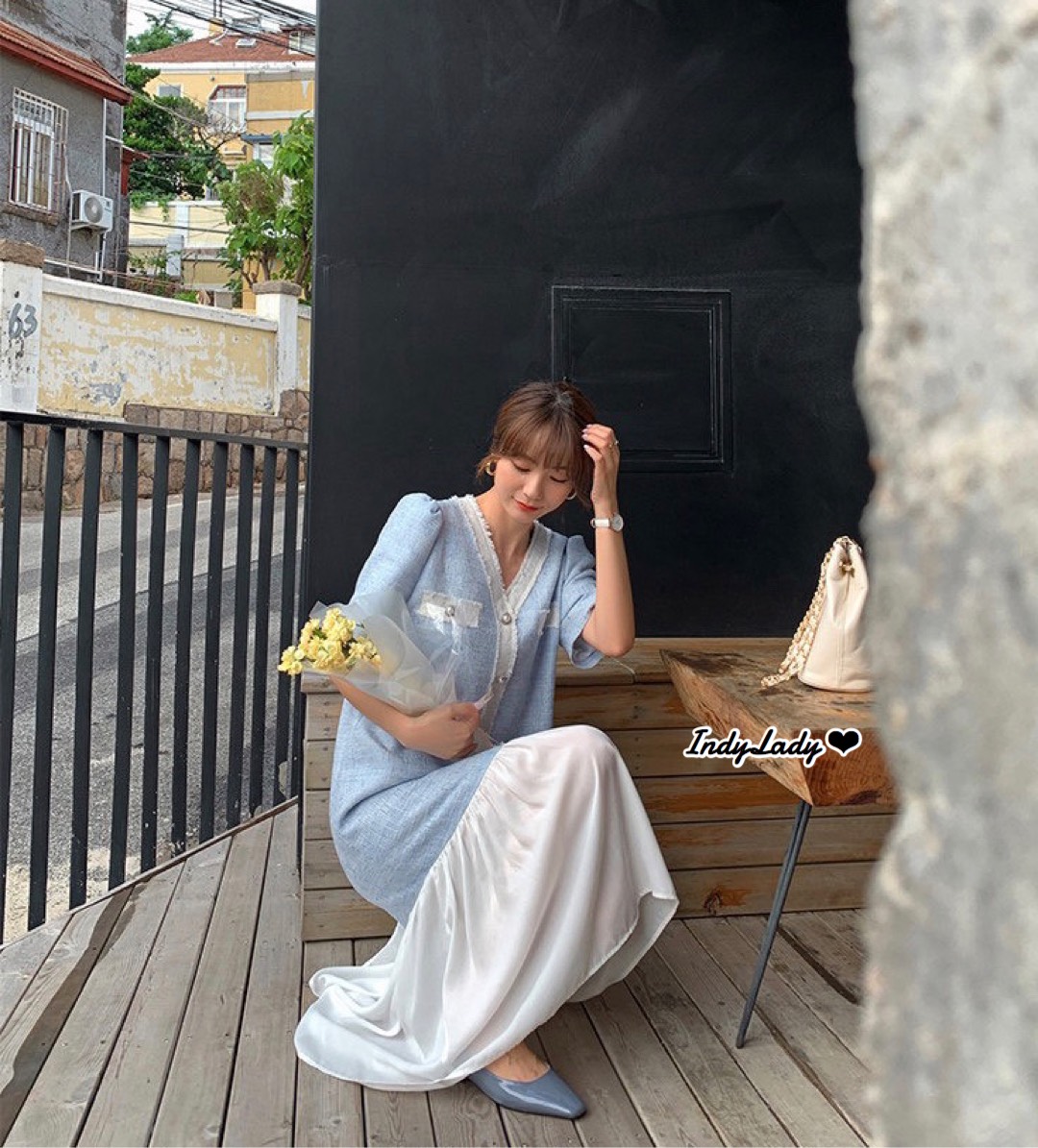 Dress แขนสั้นแต่งกระดุมเก๋ๆ